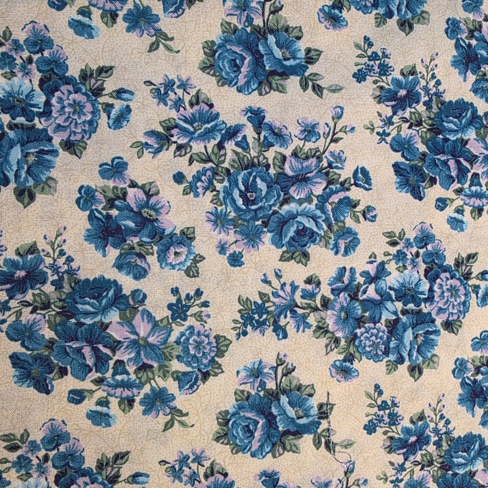 Cranston Print Works VIP Floral Fabric Blue Rose Cream 42in x 1yd